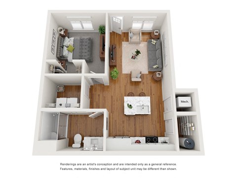Floor plan for 1 bed, 1 bath, 797 sqft